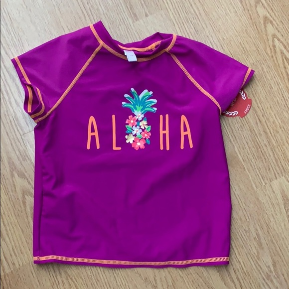 Purple Aloha Pineapple Short Sleeve Rash Guard 10 - Picture 1 of 4